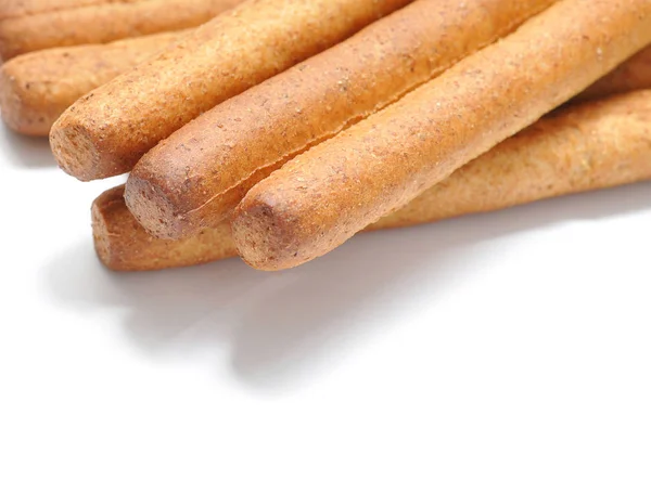 Breadsticks Excelentes Naturais Superfície Fundo Branco — Fotografia de Stock