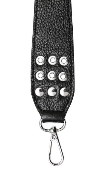 Zwarte Riem Lederen Riem Lanyard Opknoping Chroom Clip Module Klink — Stockfoto