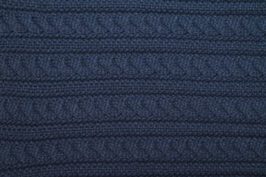 El yapımı mavi örgü yün doku arka plan.