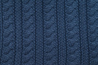 El yapımı mavi örgü yün doku arka plan.