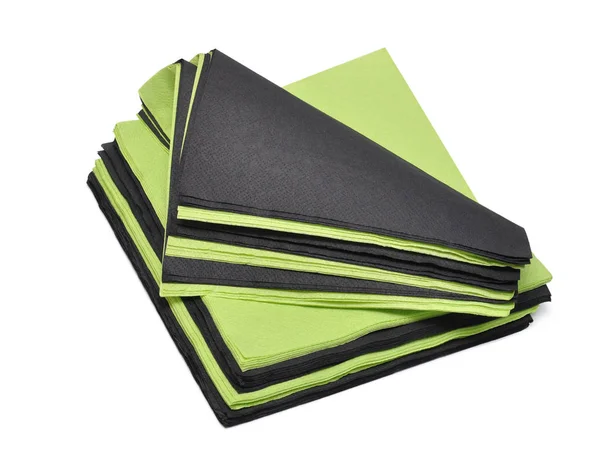 Černé Zelené Papírové Ubrousky Izolovaných Bílém Pozadí — Stock fotografie