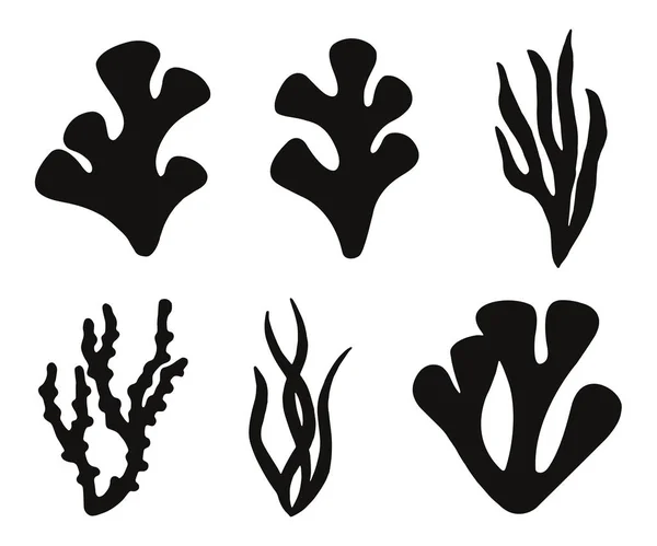 Aquarium Alimentaire Algues Vecteur Silhouette Sous Marine Objet Eau Profonde — Image vectorielle