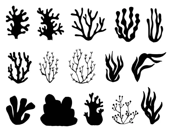 Aquarium Alimentaire Algues Vecteur Silhouette Sous Marine Objet Eau Profonde — Image vectorielle