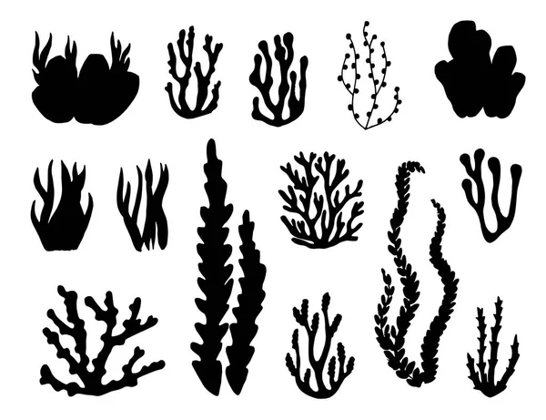 Aquarium Alimentaire Algues Vecteur Silhouette Sous Marine Objet Eau Profonde — Image vectorielle