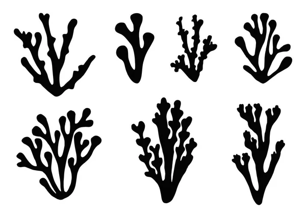 Aquarium Alimentaire Algues Vecteur Silhouette Sous Marine Objet Eau Profonde — Image vectorielle