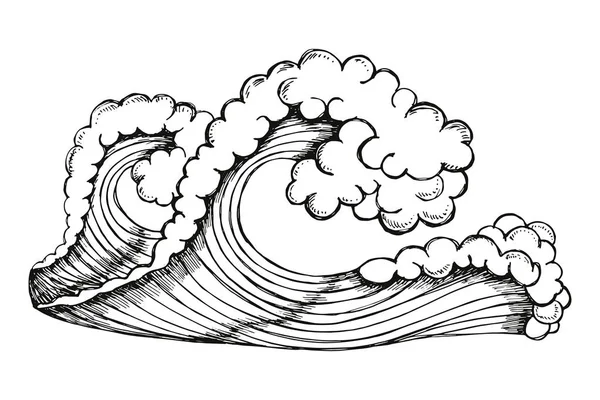 Onda Mare Schizzo Vettore Isolato Silhouette — Vettoriale Stock