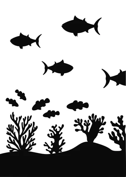 Aquarium Fishes Floating Seaweed Vector Silhouette — Stock Vector