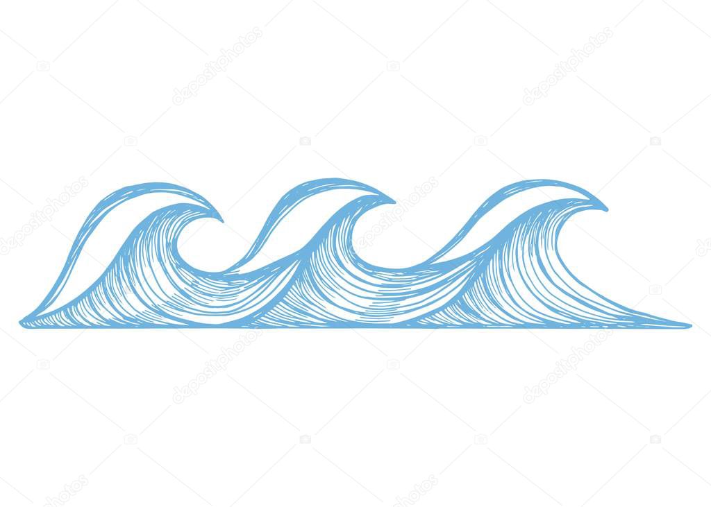 wave sea sketch vector isolated silhouette.