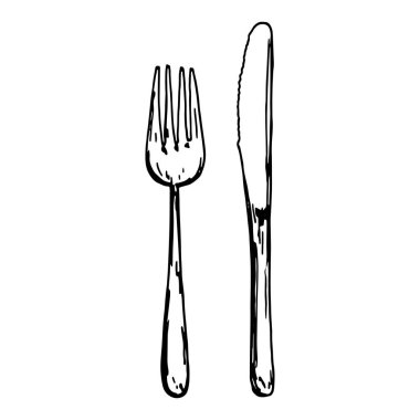 izole nesneleri, handdrawn çatal bıçak takımı