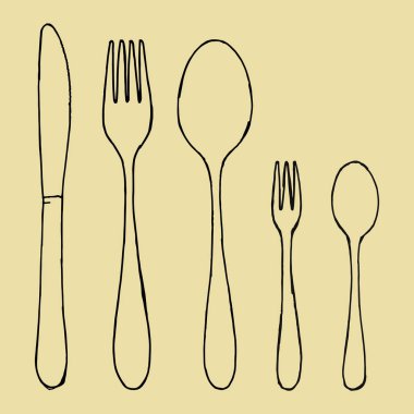 izole nesneleri, handdrawn çatal bıçak takımı