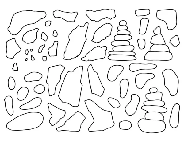 Камни Изолированы Линейный Рисунок Набора Объектов — стоковый вектор