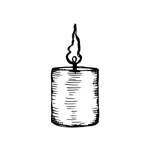 Candle Sketch Monochrome Isolated White Background — Stock Vector