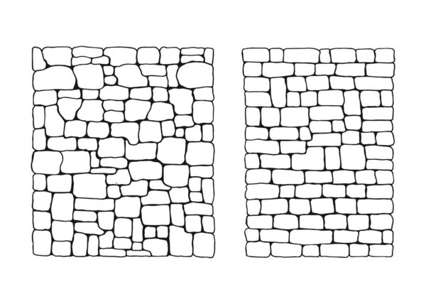 Текстура камней. стена из кирпича устанавливает вектор. вымощенная плоская каменная поверхность. Ручной рисунок
.