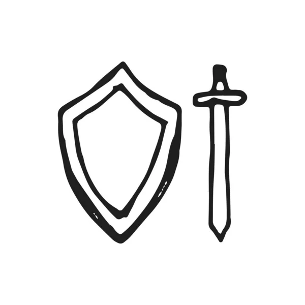 剑和盾牌图标黑色在白色背景向量 — 图库矢量图片