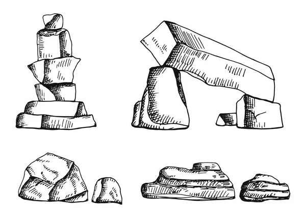 石の孤立したオブジェクトのビンテージ セット — ストックベクタ