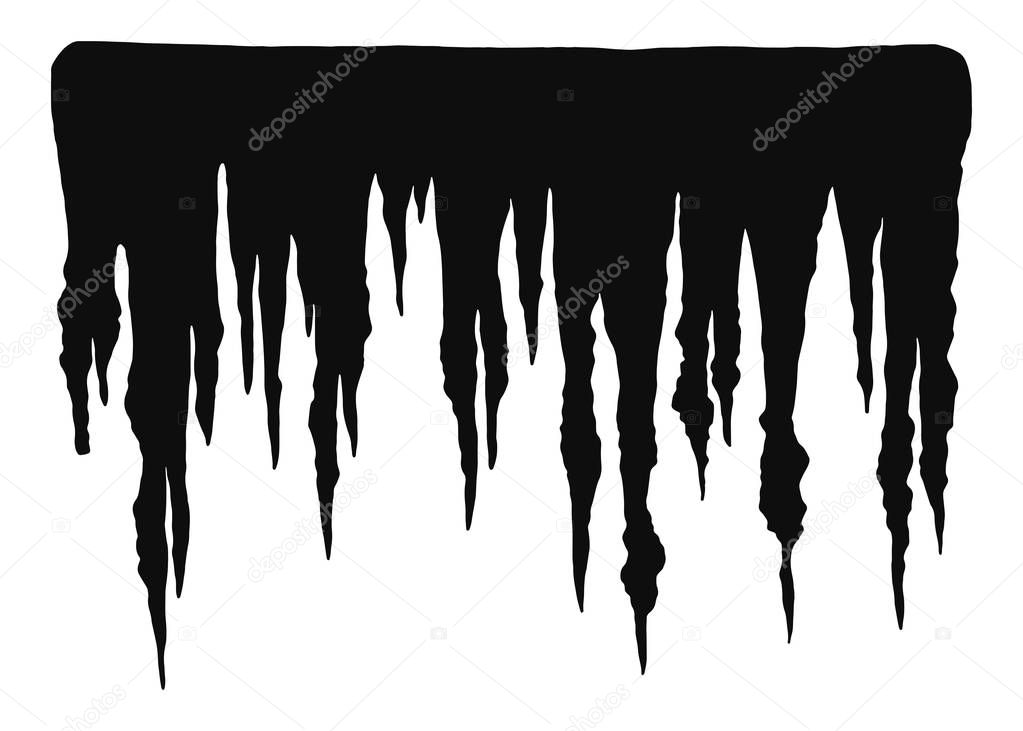 set of stalactites in cave isolated on white background, vector, illustration