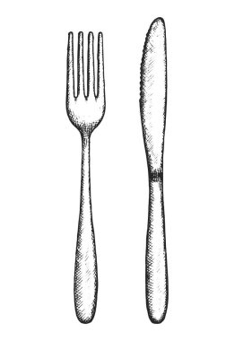 izole nesneleri, handdrawn çatal bıçak takımı