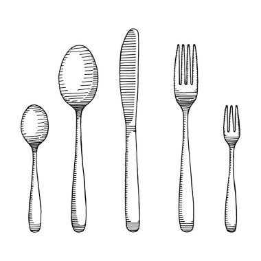 izole nesneleri, handdrawn çatal bıçak takımı