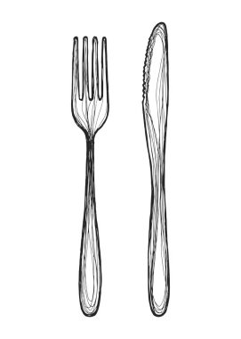 izole nesneleri, handdrawn çatal bıçak takımı