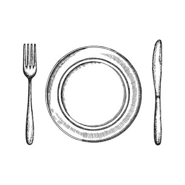 izole nesneleri, handdrawn çatal bıçak takımı