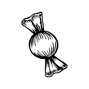 şeker simge vektör kroki üzerinde izole beyaz arka plan.