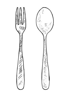 izole nesneleri, handdrawn çatal bıçak takımı