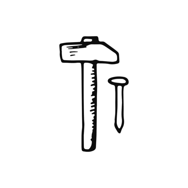 锤子和钉子图标 草绘独立对象 — 图库矢量图片