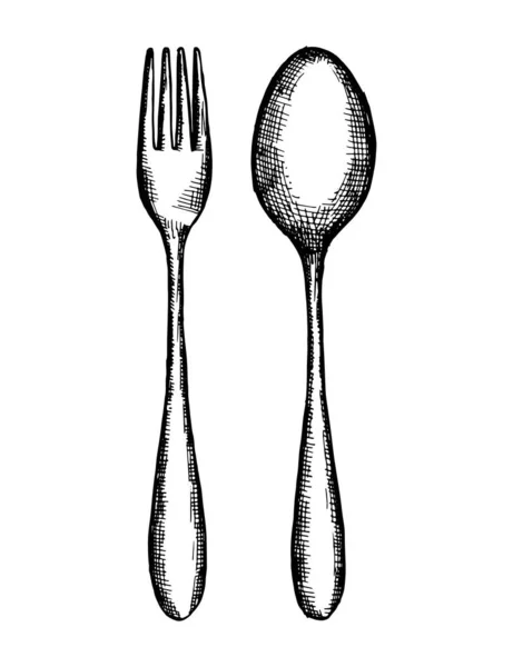 Cuchara Cubiertos Boceto Tenedor — Archivo Imágenes Vectoriales