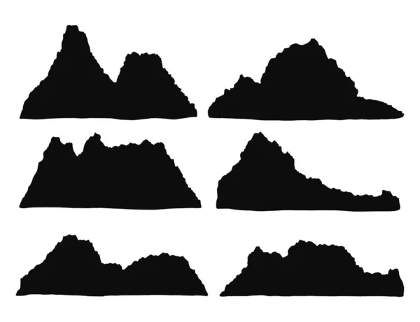 Dağlar Siyah Siluet Vektör Izole Seti — Stok Vektör