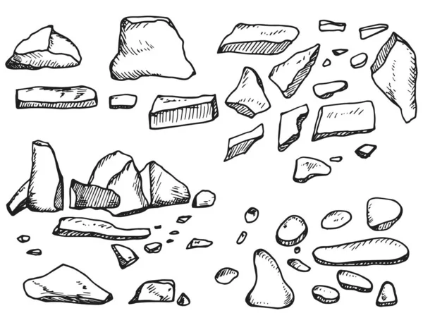 Piedras Adoquines Piezas Cuento Conjunto Iconos Bocetos Vectoriales Aislados — Vector de stock