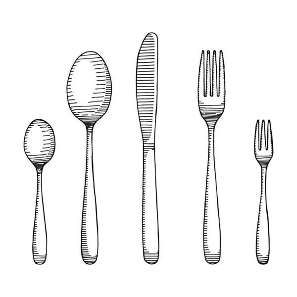 Cutlery Isolated Objects Handdrawn — Stock Vector