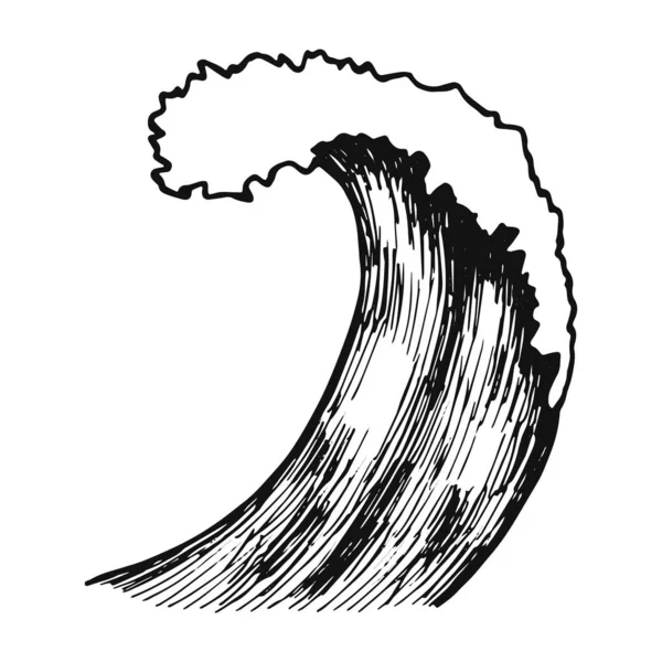 Хвилястий Морський Ескіз Вектор Ізольований Силует — стоковий вектор