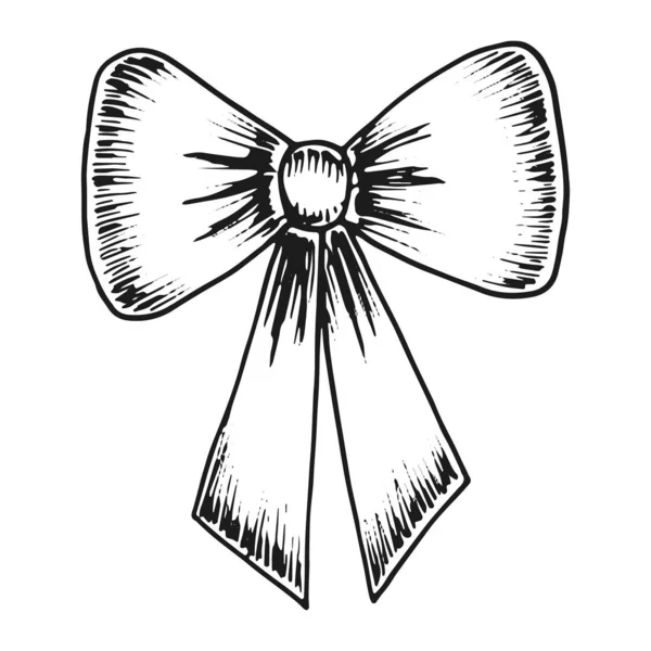 Festive Bow Ribbon Sketch Monochrome — Stock Vector