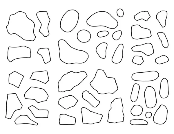 Contorno Piedras Aisladas Dibujo Lineal Conjunto Objetos — Vector de stock
