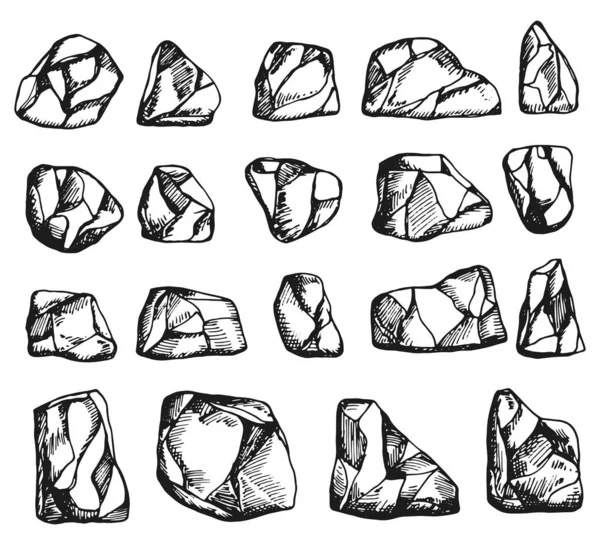 Conjunto Piedras Vectoriales Monocromáticas Aislado — Archivo Imágenes Vectoriales