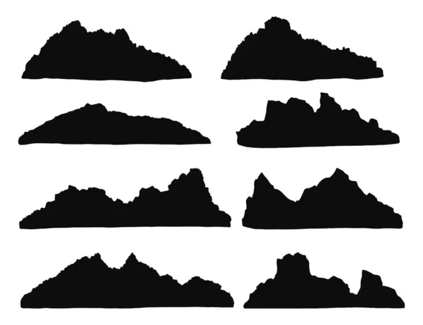 Montañas Negro Silueta Vector Conjunto Aislado — Archivo Imágenes Vectoriales