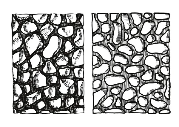 石头的纹理 墙从砖集矢量 铺面的扁平石材表面 手绘绝缘装置 — 图库矢量图片