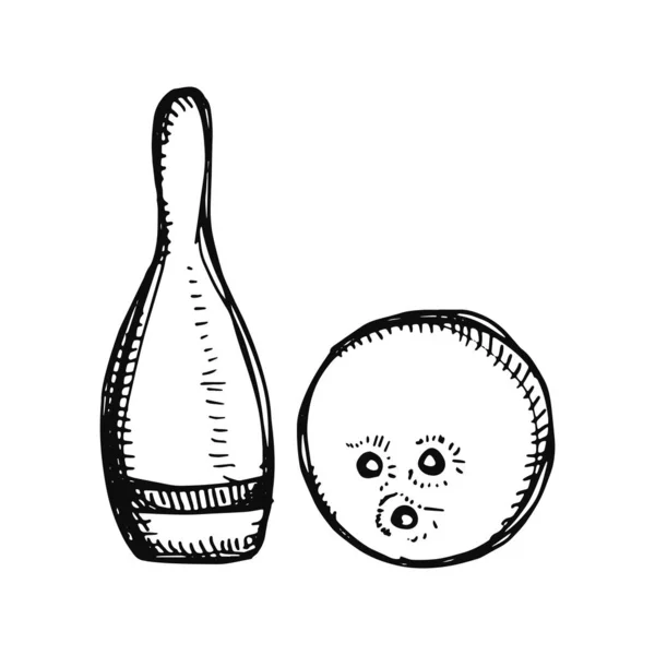 Εικονίδιο Τσούνι Και Μπάλα Μπόουλινγκ Σκίτσο Απομονωμένο Αντικείμενο — Διανυσματικό Αρχείο