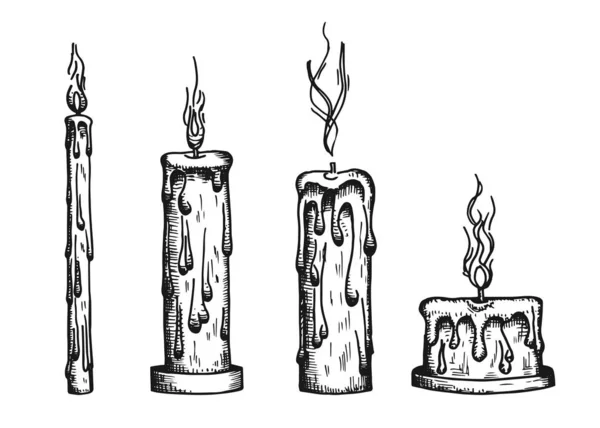 Monochrome Skizzen Von Kerzen Isoliert Auf Weißem Hintergrund — Stockvektor