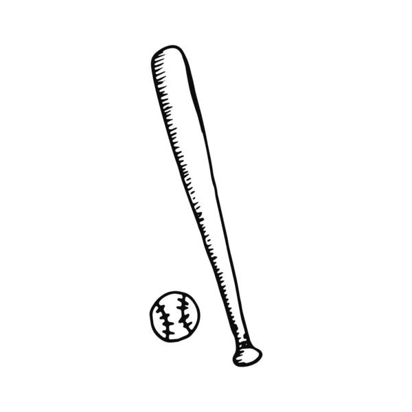 Batte Baseball Icône Balle Croquis Objet Isolé — Image vectorielle