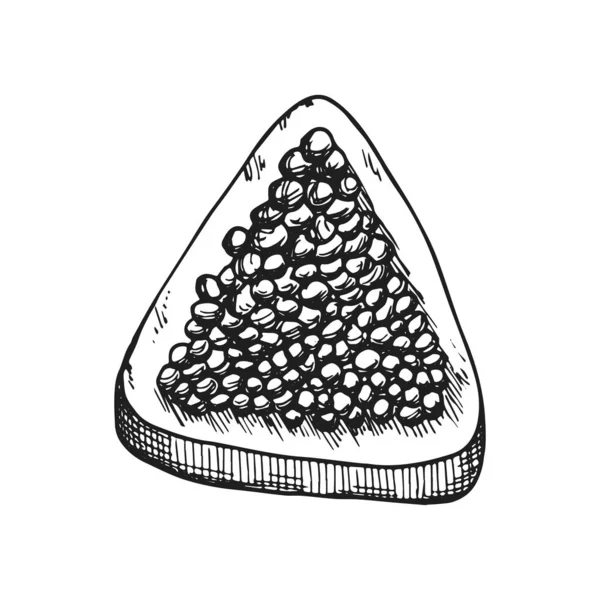 Sanduíche Com Ícone Esboço Vetorial Caviar — Vetor de Stock