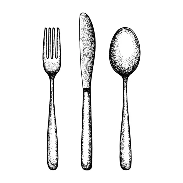 Cutlery Isolated Objects Handdrawn — Stock Vector