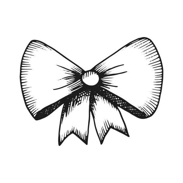 Bow Celebratorio Dibujo Mano Aislado Sobre Fondo Blanco — Vector de stock