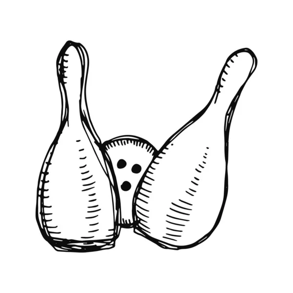 Quilles Icône Boule Bowling Croquis Objet Isolé — Image vectorielle