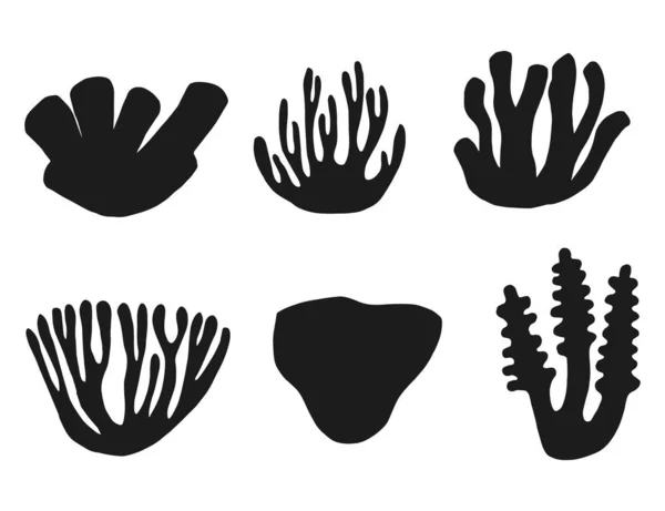 Conjunto Iconos Algas Plantas Marinas Aisladas — Vector de stock