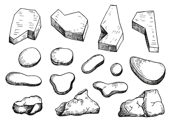 Kameny Izolované Objekty Vintage Sady — Stockový vektor