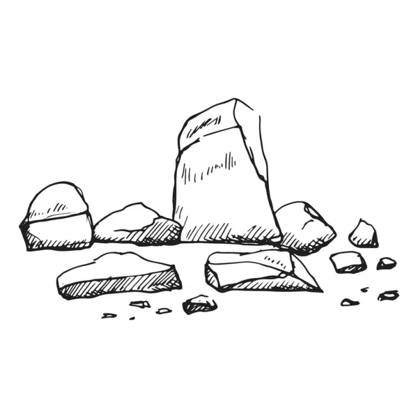 Pedras Pedras Paralelepípedos Ícone Vetor Esboço Desenho Isolado — Vetor de Stock