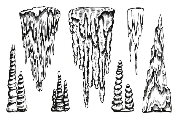 钟乳石 生长物和矿物形态 — 图库矢量图片