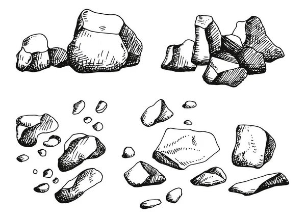 Камни Изолированные Объекты Винтажный Набор — стоковый вектор