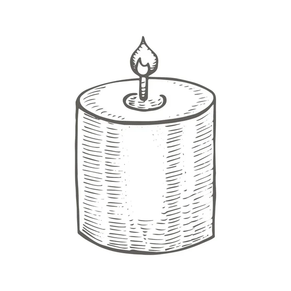 Candle Skiss Monokrom Isolerad Vit Bakgrund — Stock vektor